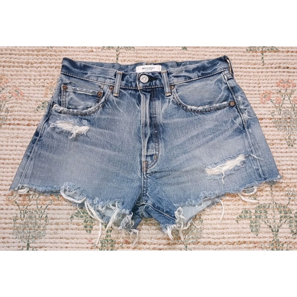 Moussy Vintage Distressed Denim Shorts‎ Size 26 High Rise Cutoff Jean Shorts